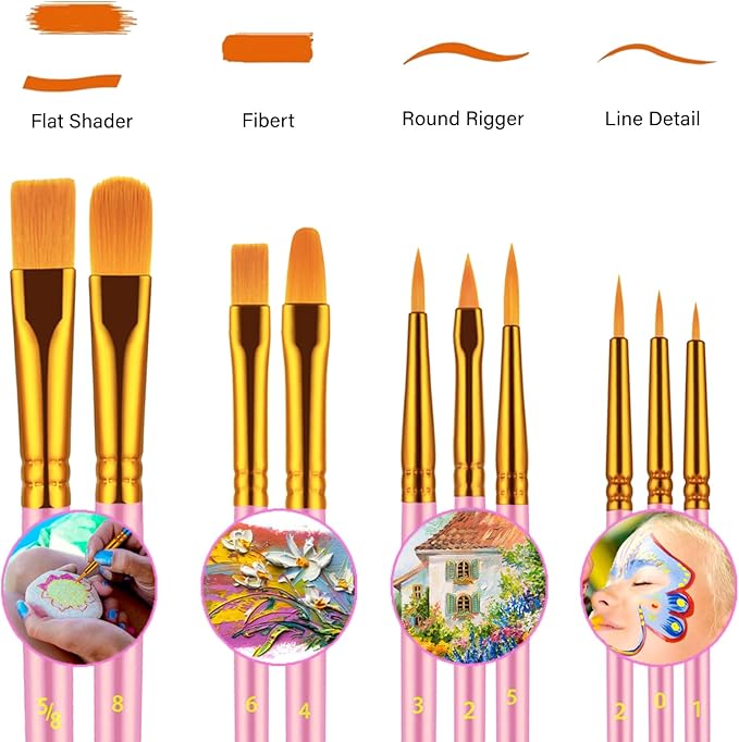 Paint Brushes Set, 20 Pcs Paint Brushes for Acrylic Painting, Oil Watercolor Acrylic Paint Brush, Artist Paintbrushes for Body Face Rock Canvas, Kids Adult Drawing Arts Crafts Supplies, Blush