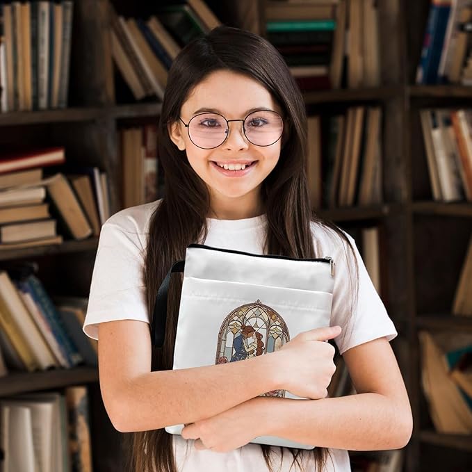 Tale As Old As Time Belle's Book Coffee Book Lover Book Sleeve, Book Covers with Zipper, Book Lovers, Book Pouch Kindle Protector, Gifts for Women Teacher Librarian Bookworm Bookish (White-B, Large)