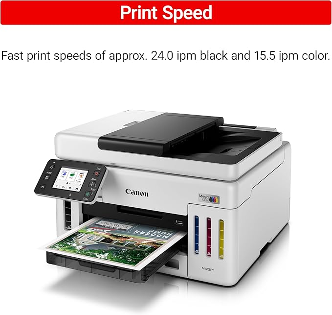 Canon Megatank GX6120 Wireless All-in-One Printer, Print, Scan and Copy, with 2.7" LCD Touch Screen and Auto Document Feeder, White