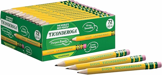 Ticonderoga Golf Pencils With Erasers, #2 HB Lead, Yellow, Pack Of 72