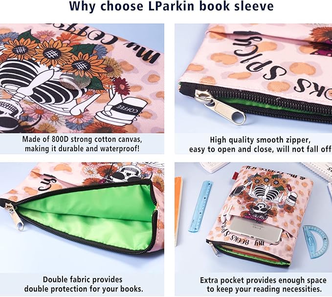 LParkin I Like My Books Spicy and My Coffee ICY Book Sleeve with Zipper for Book Lovers Cover Gift (I Like My Books Spicy and My Coffee ICY)