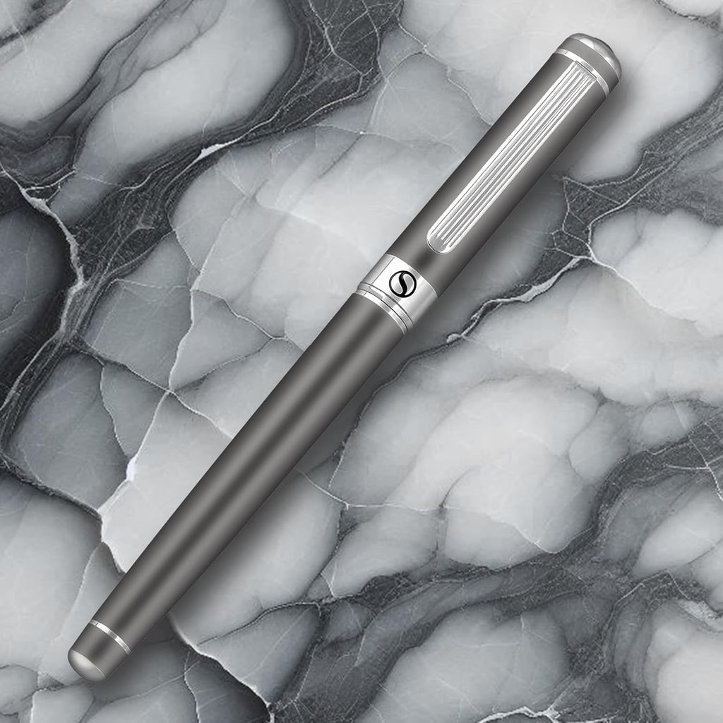 Scriveiner Dark Grey Rollerball Pen - Stunning Luxury Pen With Chrome Finish, Schmidt Ink Refill, Best Roller Ball Gift Set for Men & Women, Professional, Executive Office, Nice Pens