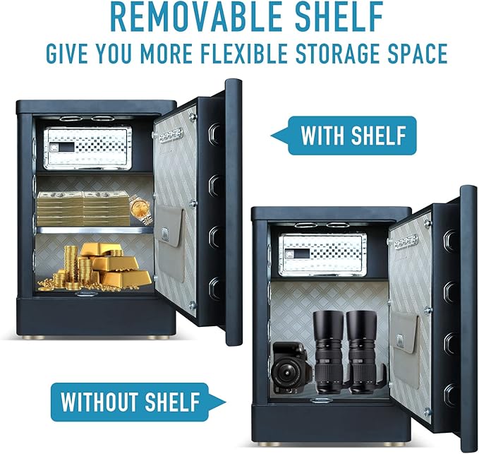 Tenamic Fireproof Fingerprint Safe Box 3.02 Cuft with Separate Lock Box and Hidden Bottom Compartment, Touch Screen Keypad Security Box with Induction Light and Leather Key Card Pouch