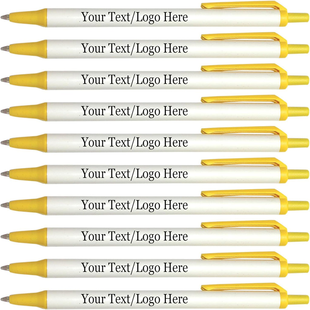 Personalized Click Stick Pens With your Custom Logo or Text-300 Pack Bulk-for Businesses, Parties, and Events, Custom Printed Retractable Slim Ballpoint Pens, Yellow, Black Ink