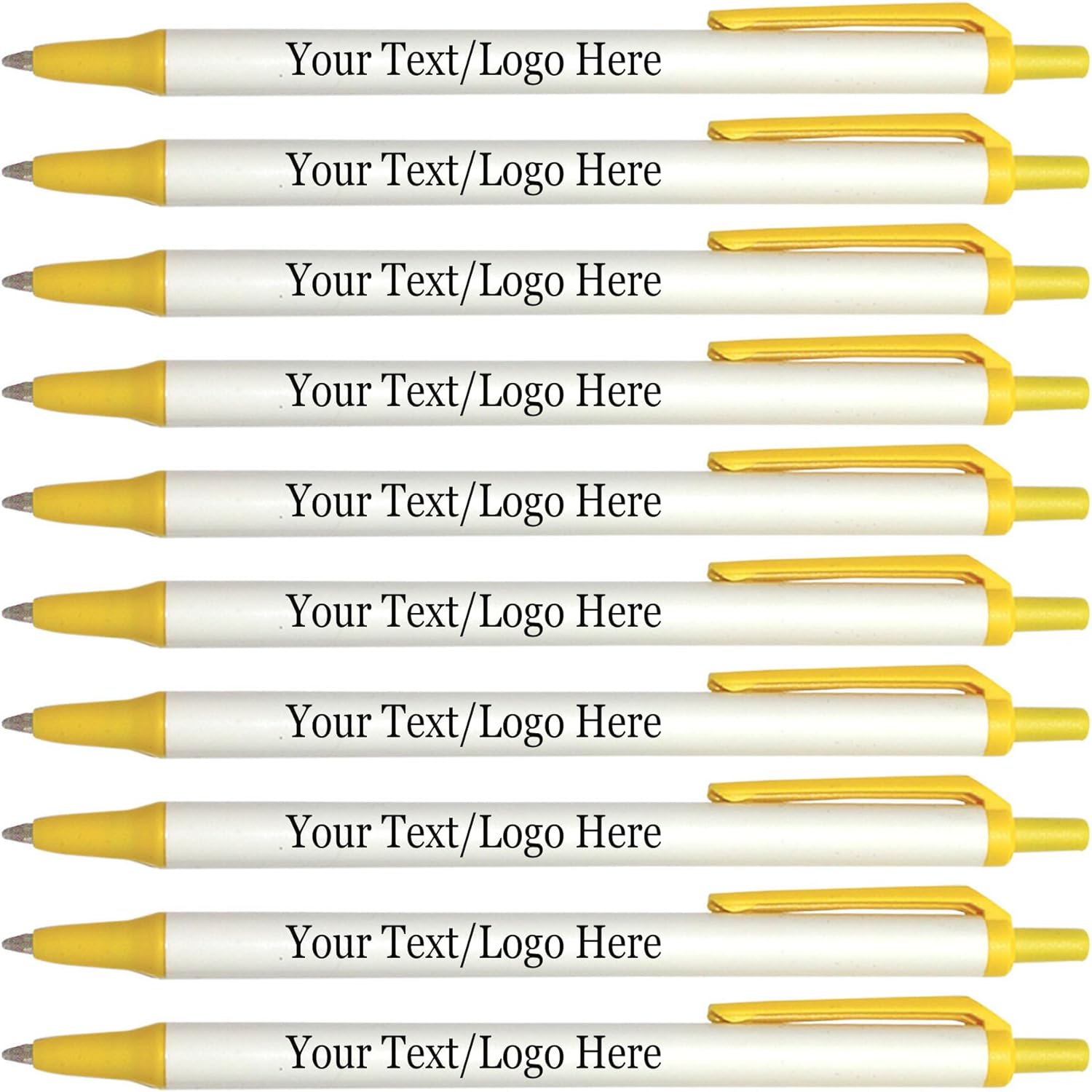 Personalized Click Stick Pens With your Custom Logo or Text-300 Pack Bulk-for Businesses, Parties, and Events, Custom Printed Retractable Slim Ballpoint Pens, Yellow, Black Ink