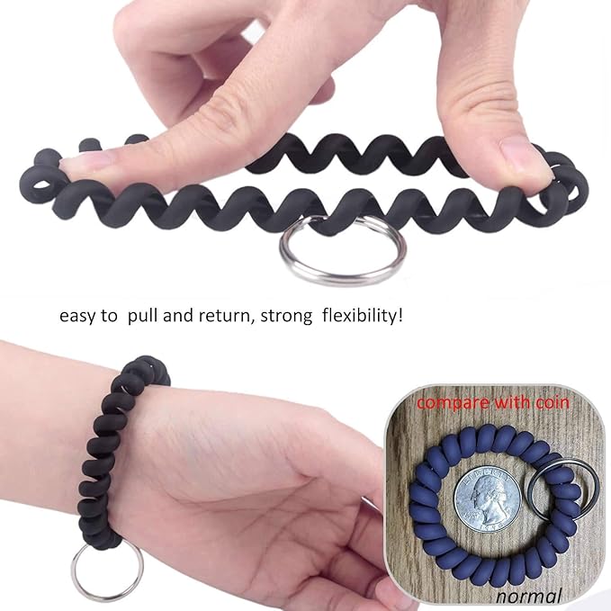 BIHRTC 5 Color Wrist Keychain Plastic Spring Flexible Spiral Coil Stretchable Wrist band Wristlet Bracelet Coil Key Chains Key Holder Key Ring for ID Badge Sauna Outdoor Sport