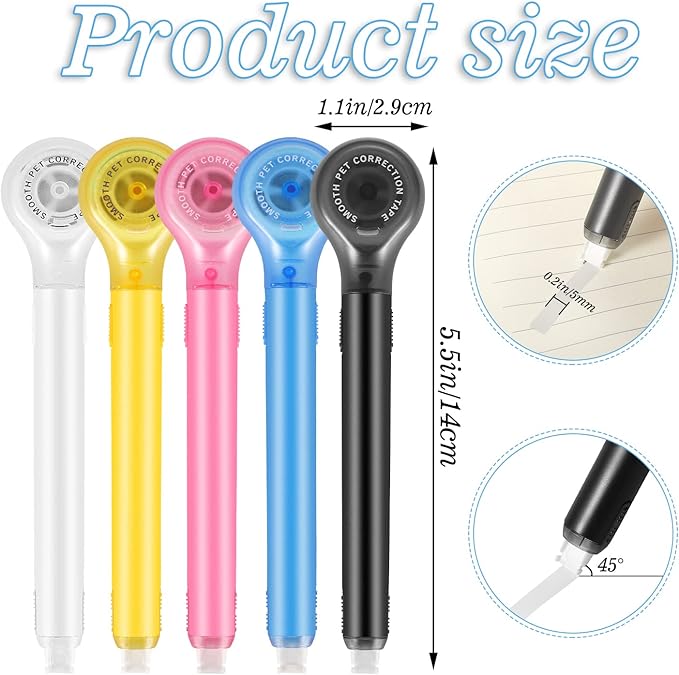 BESARME 12 Pieces White Out Tape Pen, Cute Whiteout Correction Tape Pen Colorful Correction Tape Correction Writing Tape for Note School Office Supplies, 1/5 X 236 Inch