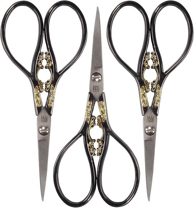 JubileeYarn Scrollwork Embroidery Craft Scissors - Black - 3 Scissors