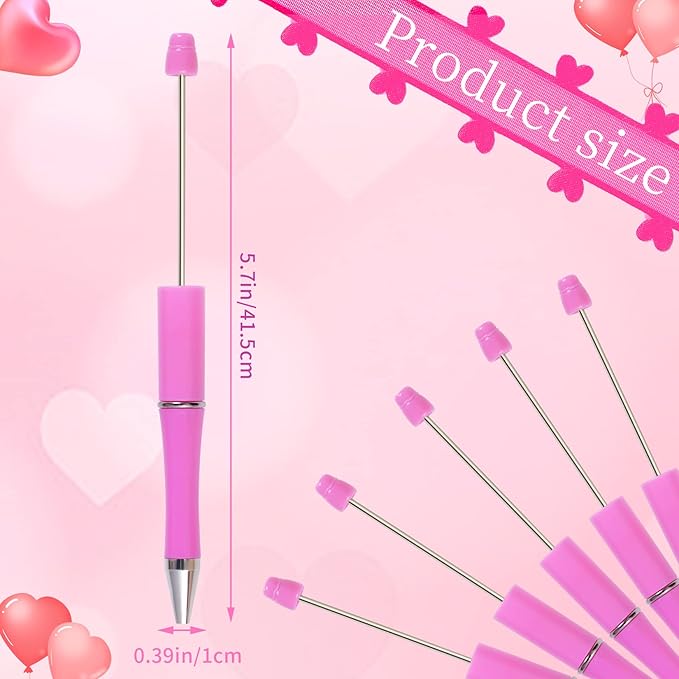 jiebor 30Pcs Pink Beadable Pens Valentines Day Plastic Bead Pen Black Ink Ballpoint Pens Diy Pens Cute Cool Pens for Teacher Bridal Graduation Gift Office Supplies