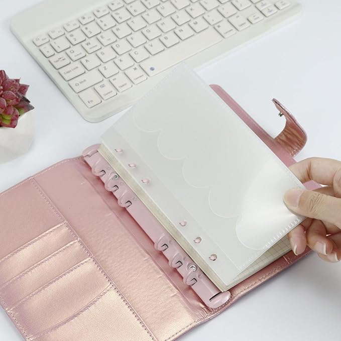 A6 Binder Pockets with No Zipper, Koqye Blue 10 Pcs Plastic Zipless Budget Envelopes, Two Pockets Frosted Cash Envelopes Money Bag for Budgeting, Cash Stuffing (Clear Petals-2set)