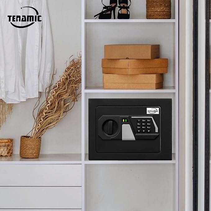 Tenamic Safe Box 0.23 Cubic Feet Electronic Digital Security Box, Keypad Lock Box Cabinet Safes, Solid Alloy Steel Office Hotel Home Safe, HB17 Black