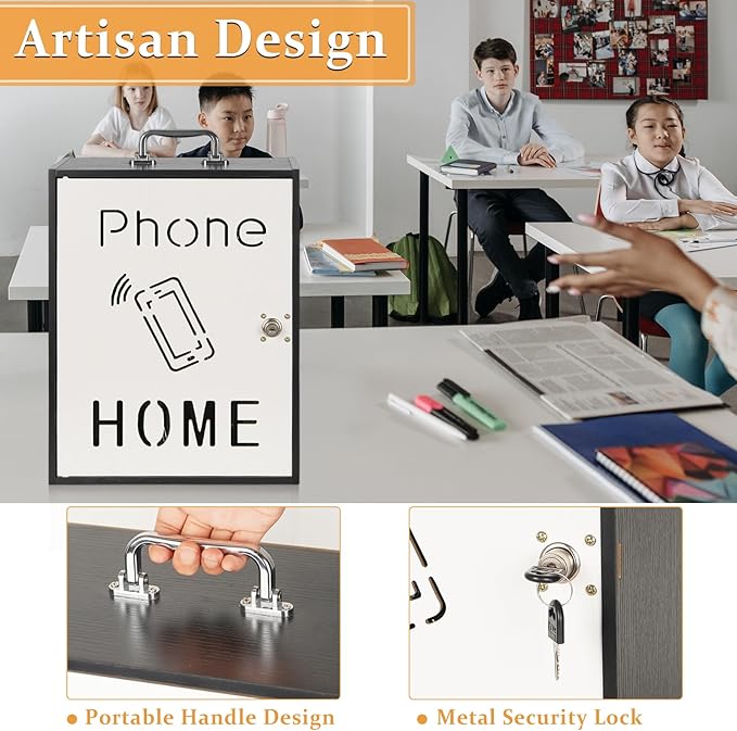 Cell Phone Holder Classroom 36 Slots Wooden Cell Phone Storage Cabinet Pocket Chart with Handle and Security Lock for Classroom Office (36 Grid Cabinet Black)