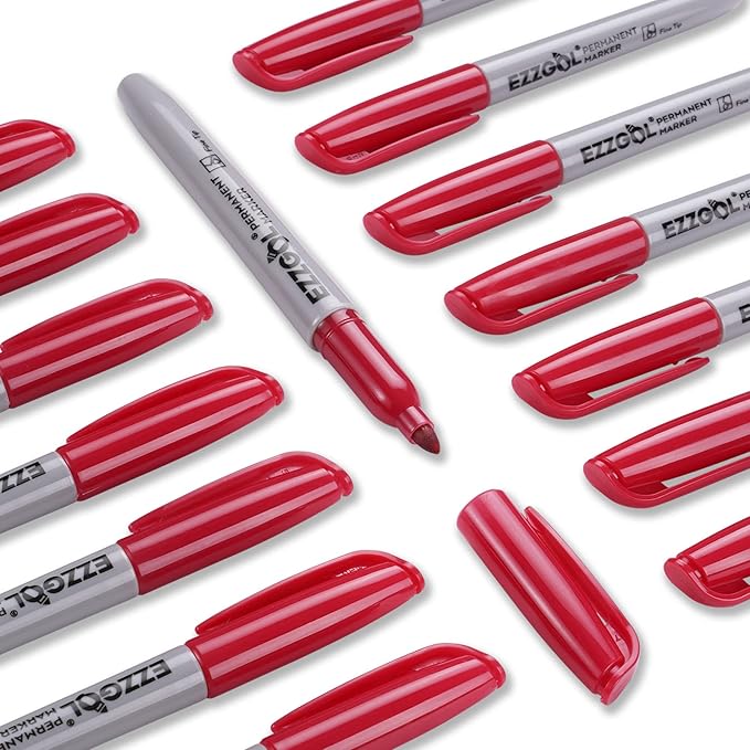 Permanent Markers Bulk, 72 Pack Red Permanent Marker Set, Fine Tip, Waterproof Markers, Premium Smear Proof Pens, Waterproof, Quick Drying, Office Supplies for School, Office, Home