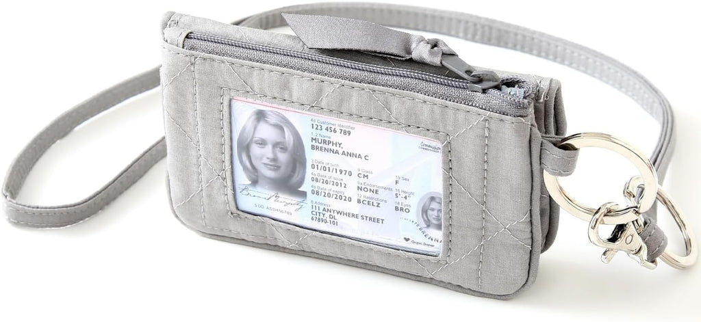 WONDERFUL FLOWER Card Holder, RFID Blocking, ID Holder with Lanyard for Men and Women, Dual Pockets, Badge Holder, Lanyard Wallet, Fabric Keychain ID Pouch, Gray