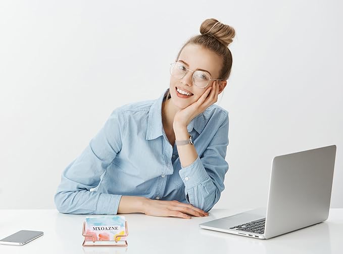 Rose Gold Business Card Holder for Desk, Metal Desk Business Card Holder Display Stand for Women, Fits 50 Business Cards, 1 Pack