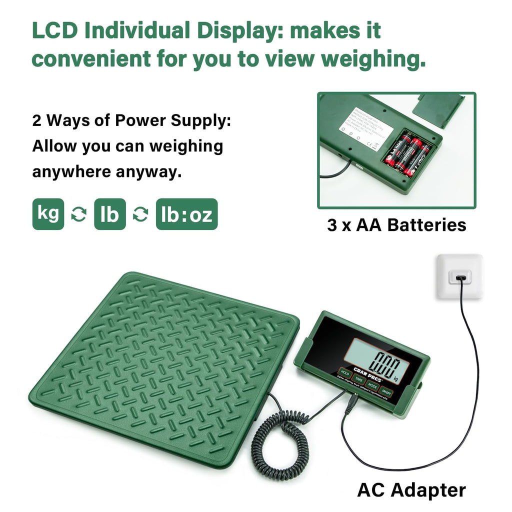 Shipping Scale,440lbs/10g High Accuracy Digital Postal Scale, Durable Alloy Steel Platform, Heavy Duty Scale for Packages, Postage and Luggage, with Hold&Tare function, batteries&USB Powered