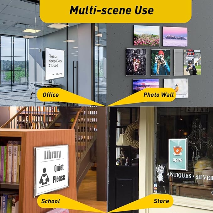 3 Pcs Acrylic Sign Holder 5 x 7, Vertical Wall Mount Sign Holders with 3M Adhesive, Clear Plastic Frames Paper Display Sign Holders for Office, Home, Store, Restaurant - No Drilling