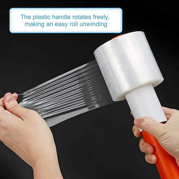 PATIKIL 5.5" x 656 Feet Stretch Wrap Roll, 4 Pack 80 Gauge/20 mic Thick Mini Shrink Stretch Film Industrial Clear Plastic Wrap with Handle for Box Packing Shipping Moving