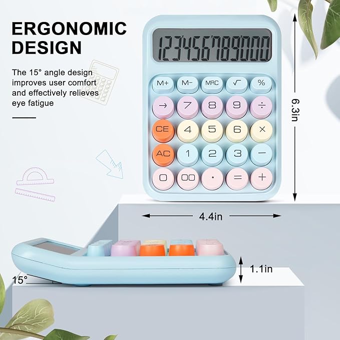 Mechanical Switch Calculator with Big Buttons, Calculators Desktop, 12 Digits, Large LCD Display, Desk Calculator, Cute Pink Calculator for Teachers Students Basic Office (Blue)