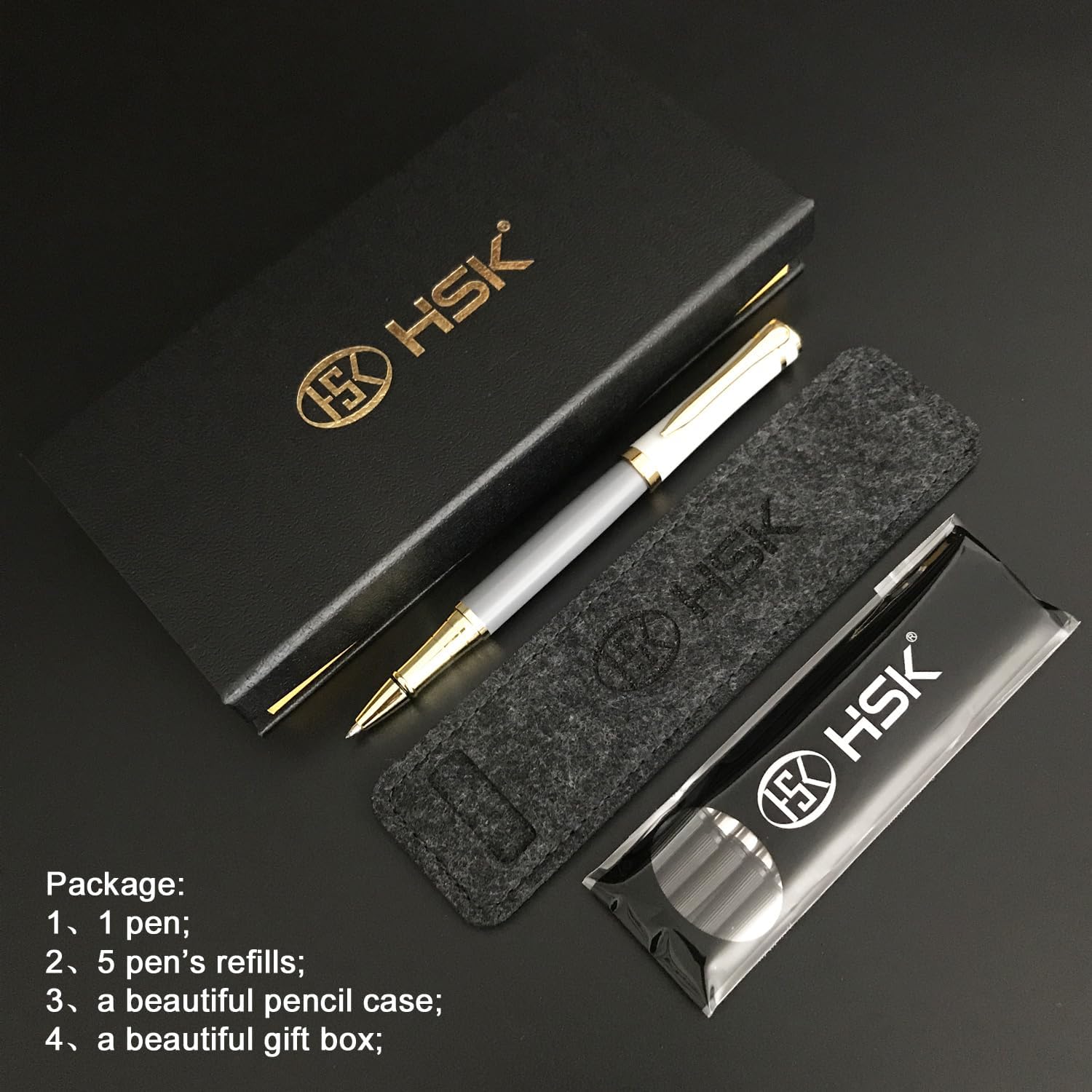 HSK Luxury Ballpoint Pens gift Pen Black Refill Line width 0.5mm,Best Ball Pen Gift Set for Men & Women Professional Executive,Office,Nice Pens Classy Gift Box (Grey)