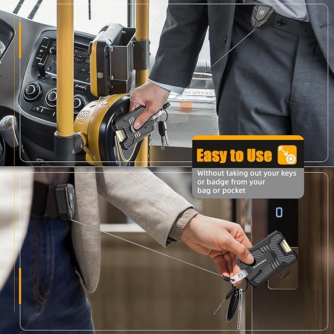 Oaridey Retractable Badge Holder with Belt Clip, Heavy Duty Retractable Keychain with Tactical ID Card Holder (Holds 6 Cards) - 31.5” Retractable Badge Reel Key Chain