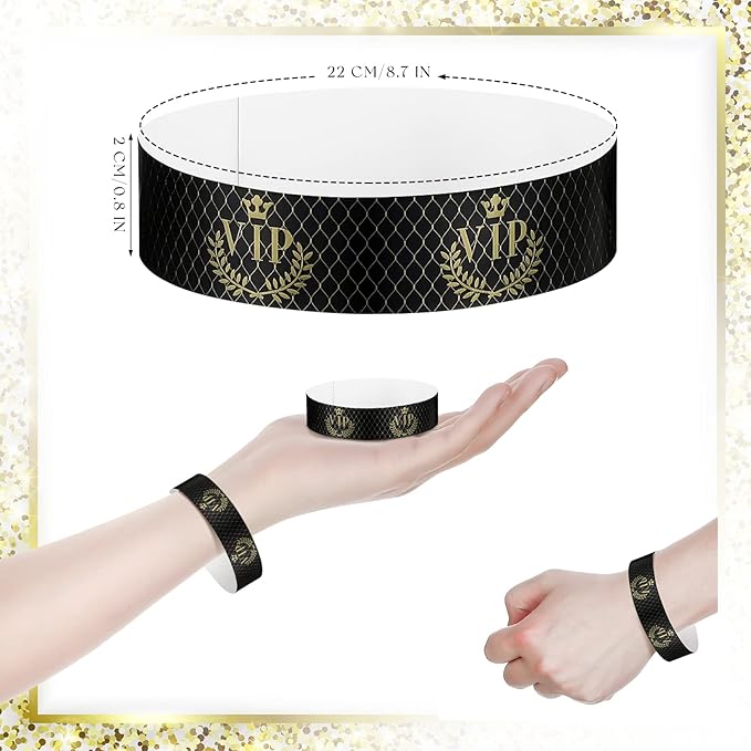 Jadive 500 Pieces Paper Wristbands VIP Plastic Waterproof Party Identification Wristbands Party Bracelets for Events Amusement Parks, Club, Concerts, Fairs, Festivals and Events(Black)