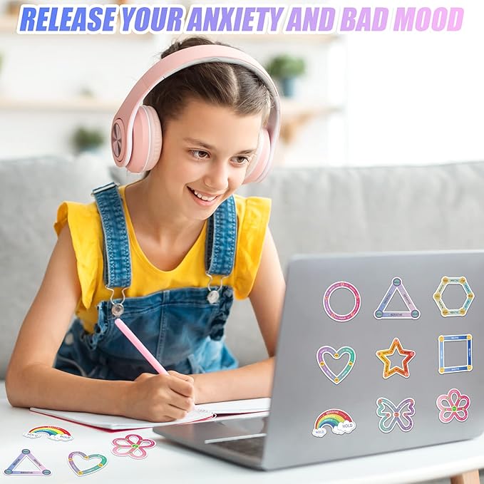 80 Pcs Anxiety Sensory Stickers with Inspirational Quotes Calm Textured Strips Relief Mental Health Stickers School Office Adhesive Sensory Tape Anti Stress Toys for Adults Teens (Shaped)