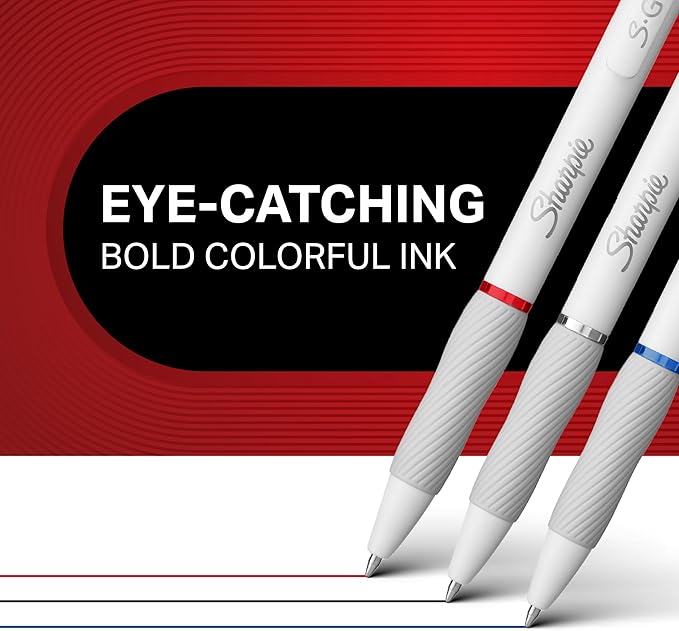 SHARPIE S-Gel, Gel Pens, Drawing Pens, Gel Ink Pens for Journaling, Writing Pens, Coloring Pens, Medium Point Pens (0.7mm), White Barrel, Assorted Ink Colors, 4 Count