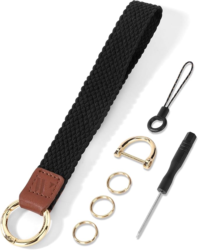 Wristlet Keychain for Women Stretchy Wrist Keychain Lanyard for Phone Case Wallet Id Card Badges (Black)