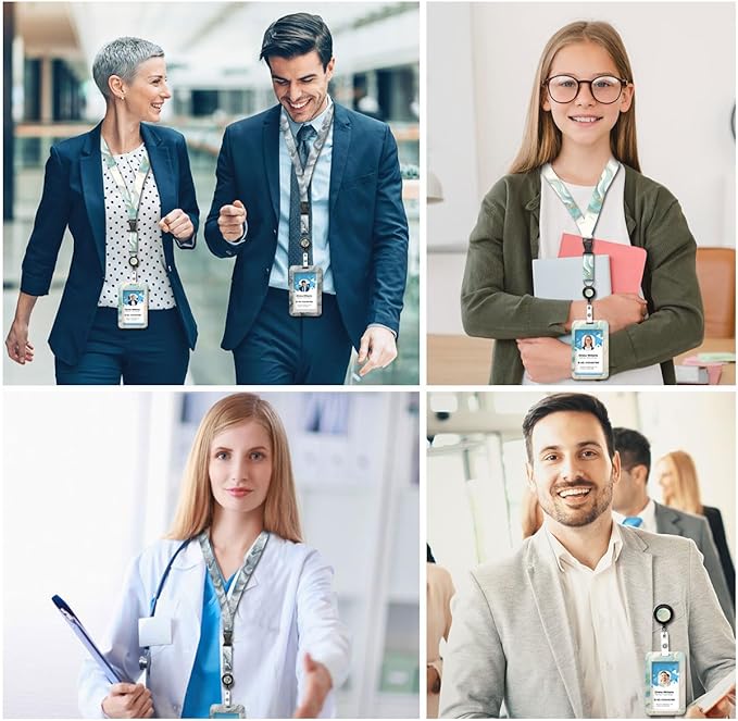 2 Pack Marble Pattern Lanyards Badge Holder, Adjustable Lanyard with Retractable Badge Reel, Elegant ID Badge Holder for Teachers, Nurses, Students, Office Staff & Travel Essentials