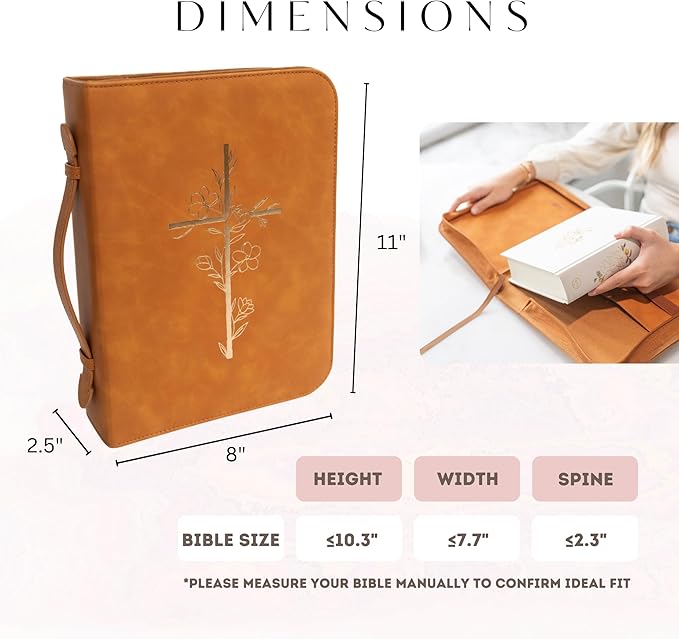Bible Cover Case for Women - PU Leather Bible Covers for Women –Bible Case for Girls - Minimalist Design Debossed Bible Case, Large Bible Covers for Women – Bible Accessories (Brown/Gold)