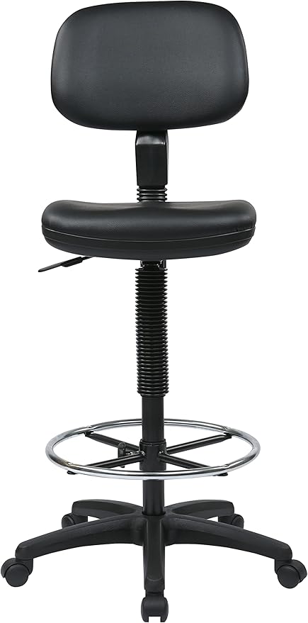 Office Star DC Series Adjustable Drafting Chair with Foot Ring and Sculptured Foam Seat, Black Vinyl