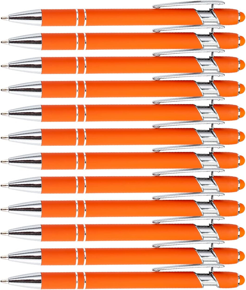 Pasisibick 12-Pack Orange Ballpoint Pens with Stylus Tip - 2 in 1 Metal Stylus, 1.0 mm Medium Point, Smooth Pen for Touch Screen Tablet