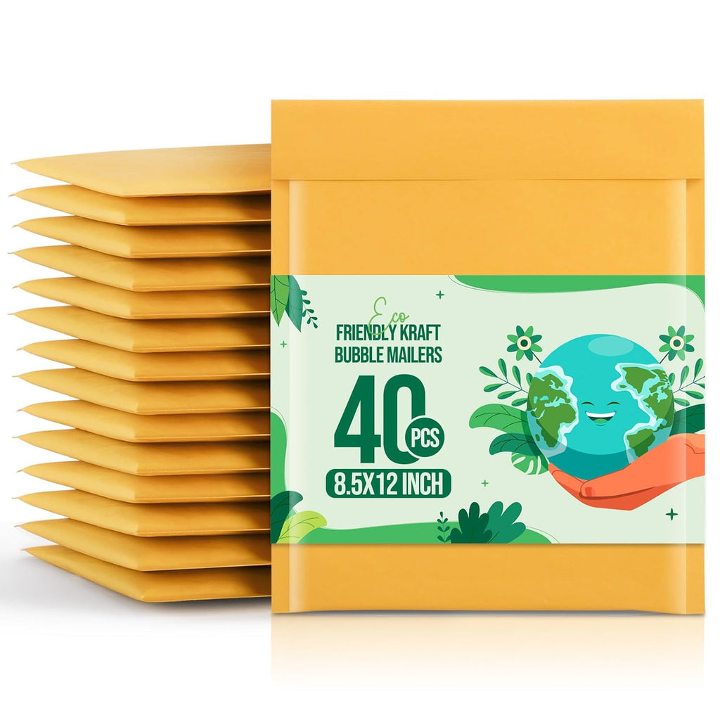 Fuxury Kraft Bubble Mailers 8.5x12 Inch 40 Pack Strong Adhesion Padded Envelopes #2 Self Seal Bubble Envelopes Padded Mailers for Packaging Books,for Small Business Yellow