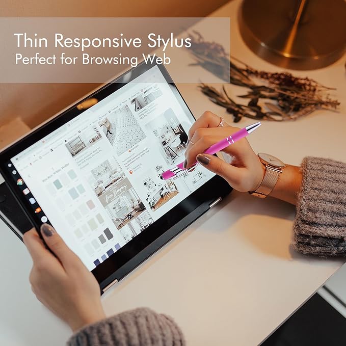 LINFANC 12 Pack Ballpoint Pen with Stylus Tip, 1.0 mm Black Ink Smooth Writing Pens, Metal Stylus Pens for Touch Screens