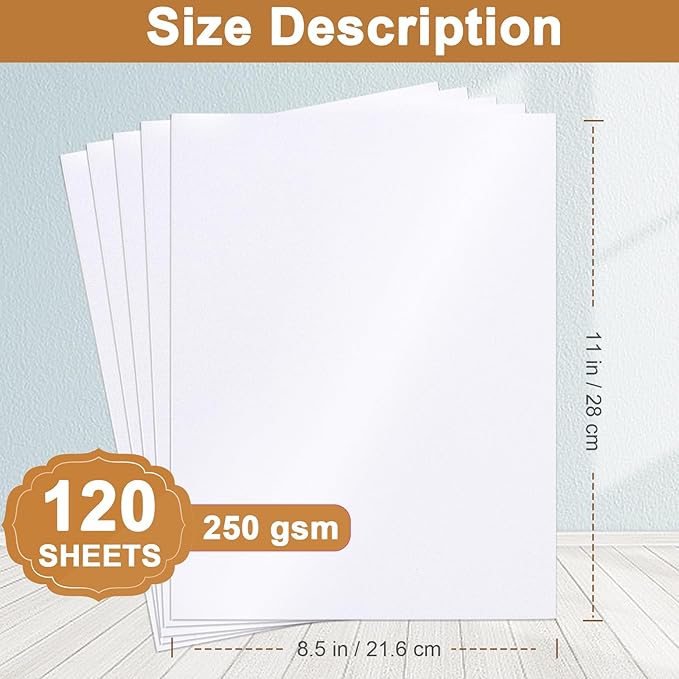 120 Sheets White Shimmer Cardstock 8.5 x 11 Heavyweight Paper, 250gsm/92lb Thick Card Stock Printer Paper for Making Cards, Greeting Cards, School Crafts, Wedding Invitations, Menus