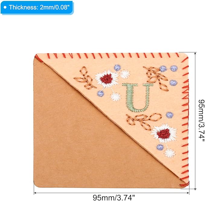 PATIKIL Personalized Embroidered Corner Bookmark, Cute Flower Felt Stitched Triangle Book Mark Page Marker for Women Men Book Lovers Teachers, Pink, Letter U