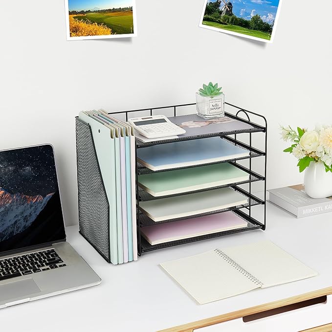 OPNCIE Desk Organizers and Accessories, 5 Tier Paper Letter Tray File Organizer, Office Organization Storage Desk Accessories Workspace Desktop Organizer for Classroom Office Supplies Decor(Black)