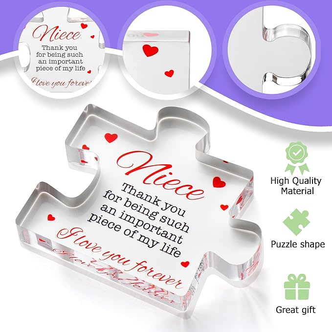 VELENTI Niece Gifts - Acrylic Block Puzzle Niece Gift - Cute Niece Gifts from Aunt, Uncle - Birthday, Christmas, Paperweights, Graduation Niece Gifts from Auntie - Novelty Gifts for Nieces
