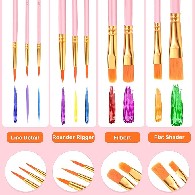 ESRICH Acrylic Paint Brushes Set, 20 Packs / 200 Pcs Nylon Hair Paint Brushes,Paint Brush Set Suitable for Oil,Watercolor,Rock Body Face Art, Kids Adult Perfect Art Painting Craft Paint Brush Kits.