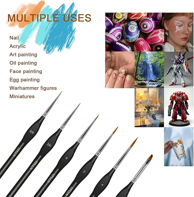6Pcs Micro Paint Brushes Set with Triangular Handles - for Acrylics, Oils, Watercolors & Paint by Number, Citadel, Figurine, 40k，Mandala Painting（2PACK）(Black)