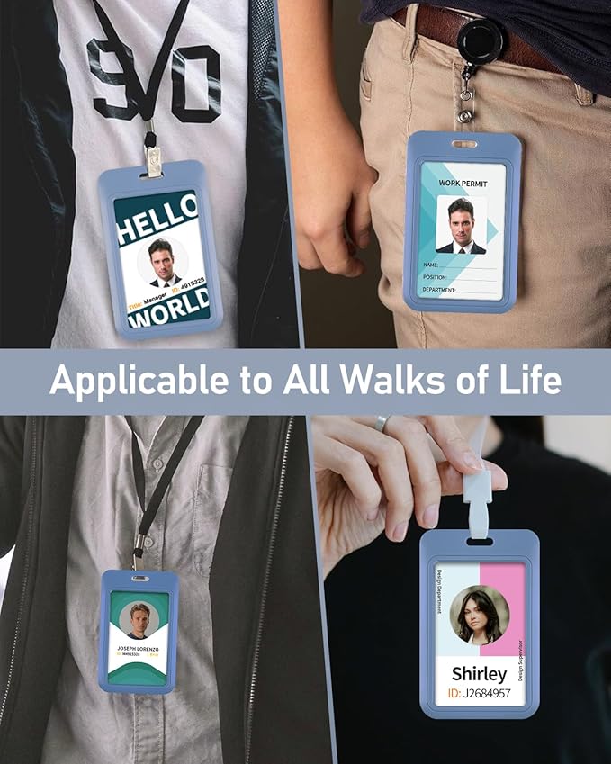 Uniclife 3 Pack Sliding ID Badge Holder Vertical Hard Plastic Case with Clear Window Light-Blue Card Protector Pouch for Office School ID Credit Cards Proximity Key Cards Driver’s Licenses and Passes