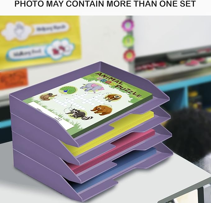 Acrimet Stackable Letter Tray 3 Tier Side Load, Plastic, Desktop File Organizer (Solid Purple Color)