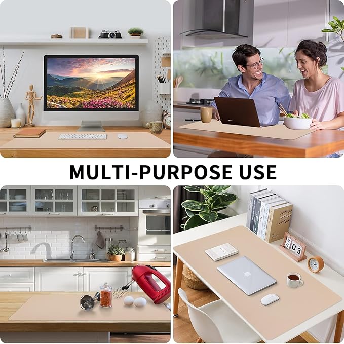 Bloss Leather Desk Mat, Mouse Pad, Waterproof Small Desk Pad, Desk Matt for Desktop, Non-Slip Desk Pad Mat for Office Work/Home - Beige (27.6 x 13.8 Inches)