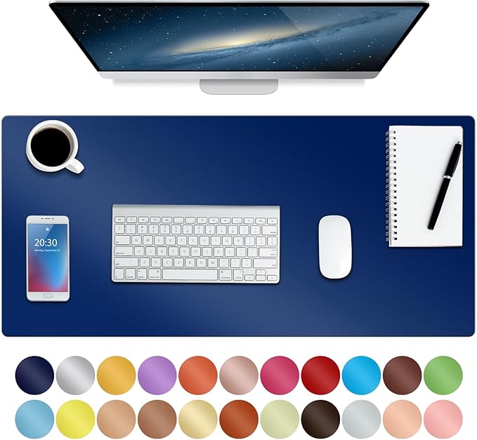 Boutilon Leather Desk Pad 30" x14",Non-Slip Mouse Pad,Office Desk Mat,Waterprooft PU Leather Desk Blotter,Desk Pad Protector,Desk Writing Pad for Home Office Decor (M-Navy)