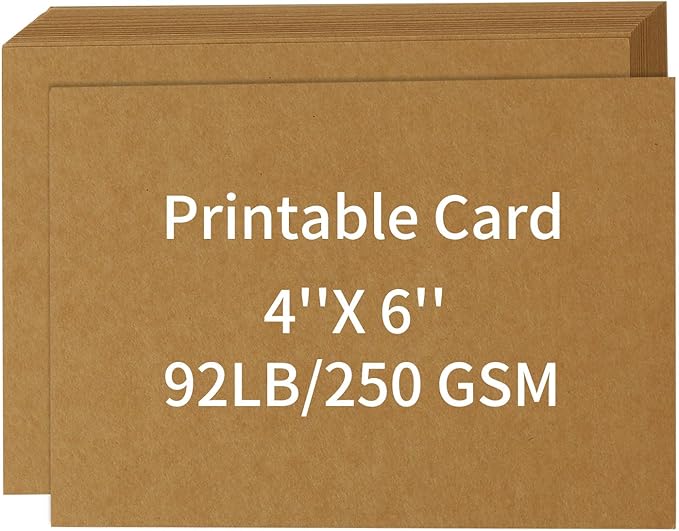 50 Pack 4x6 Kraft Cardstock Paper, Thick Index Card for Printer, 92lb/250GSM Heavyweight Blank Card, Postcards, Wedding Invitation, DIY Crafting, Greeting Card Making