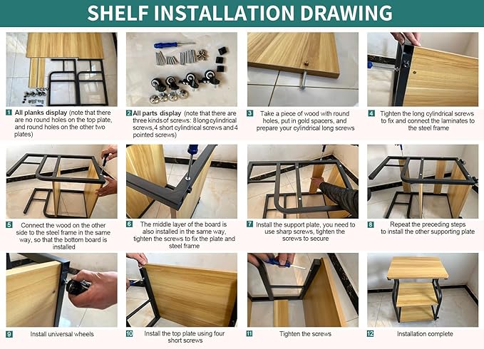 Large Printer Stand with 3-Tier Wood Storage Shelves -Multi-Purpose Desk Organizer- for Printer Scanner Fax Home Office Use with Wheels (Rustic Brown)