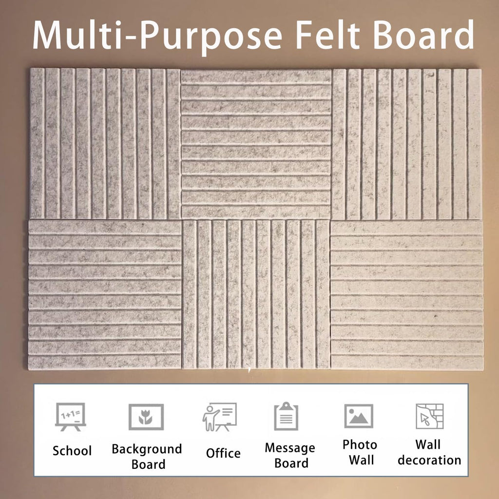 KEYIDE 8Pack 12"x12" Bulletin Boards for Walls, Push Pin Board for Office, Cork Board Alternative for Office, School Slat Wall Paneling (Grey)