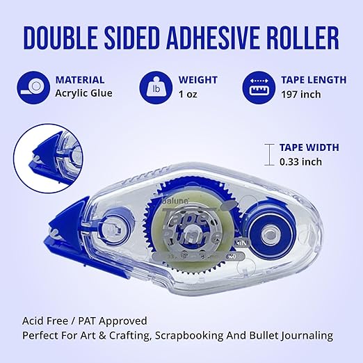 TAPE RUNNER - Double Sided Adhesive with Dispenser Roller Included - Acid Free, Sticky, Clear & Transparent - Ideal for Scrapbooking, Crafts & More - Mini (197 inches per Cartridge), 5 Cartridges