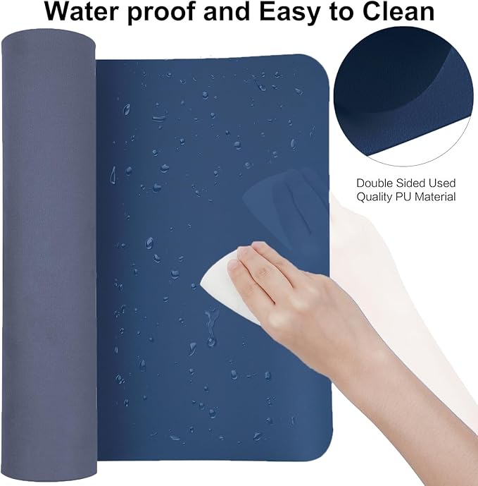 ‎Boutilon Leather Desk Pad 35"x 17" Non-Slip Mouse Pad,Office Desk Mat,Waterprooft PU Leather Desk Blotter,Desk Pad Protector,Desk Writing Pad for Home Office Decor (L-Navy,35"x 17")